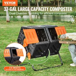 37-Gal bicchierino di compostaggio a camera doppia BPA-Free telaio in acciaio compostiera Bin 2 porte scorrevoli per aeratori Compost ad alto Volume per - Product Image 2