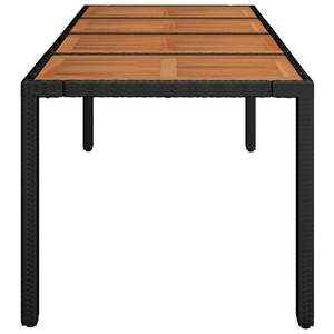 Grande table de jardin en polyrotin noir durable avec plateau en bois, tables d'extérieur - Product Image 4