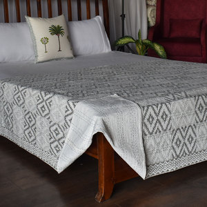 Hand Embroidered Cotton Kantha Twin Size Quilt <b>Throw</b> 150x220 cm Hand Block Printed Indian Handmade Bedspread Boho Textile Export - Product Image 4