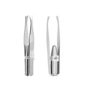Pinzas para Cejas Modernas Hechas a Mano de Acero Inoxidable Duradero con Punta Curva, Diseño Curvo, Mango Cómodo, Herramienta de Aseo Precisa con LED - Product Image 5