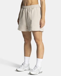 Shorts pour femmes en polyester/coton de qualité supérieure, logo personnalisé brodé, tissu respirant, passepoil blanc, couleur chair. - Product Image 5