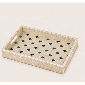 Plateau de service rectangulaire de luxe en nacre avec motif écaille de poisson, plateau en mosaïque de coquillages MOP en bois fait main - Product Image 5