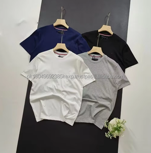 Camiseta de Verano Casual para Hombre, 100% Algodón, Manga Corta, Corte Holgado, Color Sólido Simple, Logotipo Bordado, Camisetas Tejidas - Product Image 2