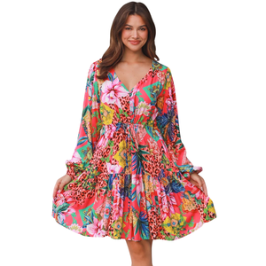 Vestido Mini con Estampado Floral para Mujer, Vestido con Mangas Abullonadas - Product Image 5