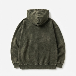 Sweat-shirt à capuche personnalisé vert olive délavé avec logo brodé pour homme, style streetwear - Product Image 3