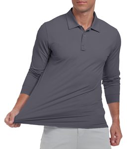 Polo de Manga Larga para Hombre, Color Sólido, Tejido de Punto, Secado Rápido, Informal, Gris, de Alta Calidad, con Logotipo Personalizado, Sudadera Polo de Poliéster - Product Image 2