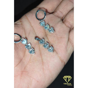 Moissanite Diamond Heart Jewelry Set Triple Heart Pendant Necklace with <b>Matching</b> Hoop Earrings for Women By Trisha Jewels - Product Image 2