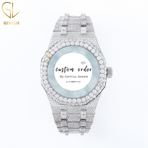 นาฬิกาเพชรคุณภาพสูงสำหรับผู้ชายหน้าปัดอาหรับสีขาวเต็มรูปแบบ D VVS Moissanite Diamond D VVS Moissanite - Product Image 2