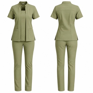 Women's Olive Green <b>Scrub</b> Set Short Sleeve Top With Pockets And Matching Pants Hospital Uniforms For Healthcare Professionals - Product Image 1