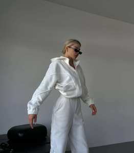 Custom Women's White Tracksuit Set Zip <b>Jacket</b> Wide Leg Pants Matching Two Piece Sportswear Casual Streetwear Wholesale Apparel - Product Image 2