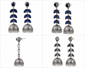 Blue Zircon Chandelier <b>Earrings</b> With Bell Shape Antique <b>Silver</b> Plated Ethnic Style For Women Wedding Jewelry - Product Image 5