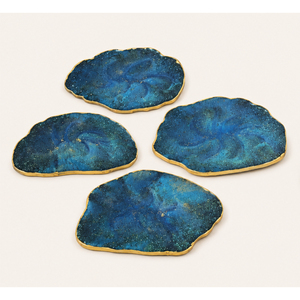 Juego de posavasos de lujo al por mayor de ágata de resina azul con borde dorado, tapetes de epoxi irregulares hechos a mano con forma de geoda para mesa de café - Product Image 1