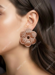 Handmade <b>Beaded</b> Flower Stud Earrings for Women Peach Floral Statement Earrings Cute Party Wedding Jewelry Gift - Product Image 6