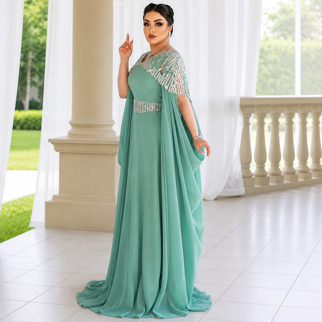 saloni camille bow dress green Camille Velvet Embellished Bows Dress in Green – SALONI main image 0