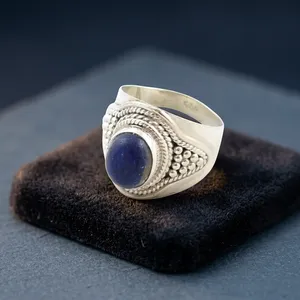 Bohemian 925 Silver <b>Lapis</b> <b>Lazuli</b> <b>Ring</b> Bezel Setting Gemstone Jewelry Unisex Everyday Wear Royal blue <b>lapis</b> <b>lazuli</b> silver <b>Ring</b> - Product Image 4