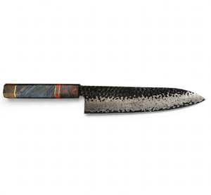 Couteau de chef japonais artisanal en acier Damas, finition martelée, manche octogonal en résine, outil culinaire - Product Image 2