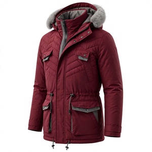<b>Men's</b> Burgundy Hooded Puffer <b>Jacket</b> Waterproof Windproof Thick Polyester Autumn <b>Long</b> Coat Regular Fit Zipper Closure Sporty - Product Image 5