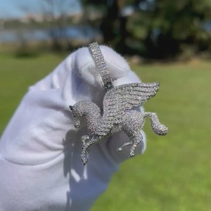 Pegasus Iced Out Men's Rhodium Plated Party Pendant Necklace - Product Image 2