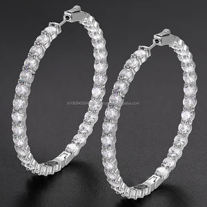 Pendientes Redondos de Plata de Ley 925 con Diamantes Cultivados en Laboratorio, Tono Dorado, Brillantes, Joyería para Mujer, Regalo de Moda al por Mayor - Product Image 1