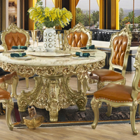Table à manger ronde de luxe européenne, base sculptée en or, marbre, design classique moderne