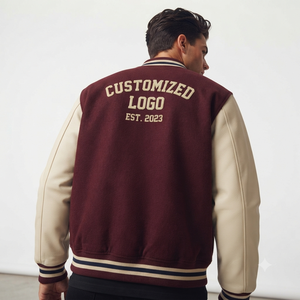 <b>Men's</b> Maroon Varsity <b>Jacket</b> Embroidered Logo Back Preppy Style Turn-down Collar Regular Fit Autumn Wear Casual <b>Baseball</b> Style - Product Image 5