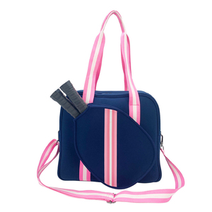 Sac de raquette en néoprène rayé bleu marine et rose, fermeture éclair, résistant à l'eau, sac de sport pour le tennis - Product Image 1