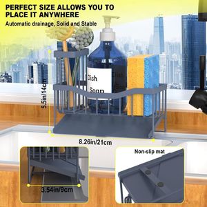 Organizzatore per Lavello in Acciaio Inox con Porta Spugna e Spazzola, Antiruggine, per Organizzazione Cucina - Product Image 2