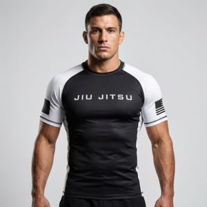 Chemises de bain personnalisées pour hommes en gros - Protection UPF50+, tissu polyester/spandex anti-humidité, manches courtes, plusieurs logos - Product Image 1
