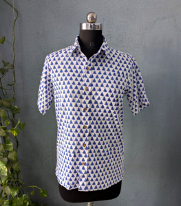 Men's Short Sleeve <b>Geometric</b> Print Cotton Casual <b>Shirt</b> Turn-down Collar Summer Breathable Cotton Fabric - Product Image 4