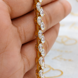Bracelets tennis en forme de goutte d'eau avec diamants, plaqué or jaune 18 carats, moissanite, cadeau de fiançailles classique pour elle - Product Image 5