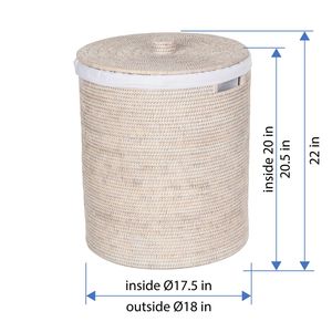 Rattan Laundry Storage <b>Basket</b> <b>With</b> Lid And <b>Handle</b> Circle Shape Rustic Style For Neatening Storage - Product Image 5