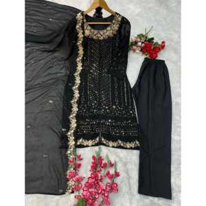 Bhojal Fashion Ensemble de beaux costumes brodés noirs pour femmes avec Dupatta pour les fêtes - Product Image 4