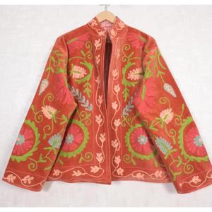 Indian Velvet Suzani Floral <b>Embroidered</b> Breathable Eco-Friendly Winter Quilted Stand Collar <b>Jacket</b> Boho Handmade <b>Women</b> Ethnic - Product Image 5