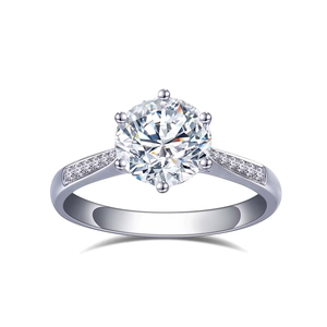 Classic Round Brilliant Cut Diamond Engagement Ring 18K Solid Gold Rhodium Plated Prong Setting Women's Fine Jewelry - Product Image 1