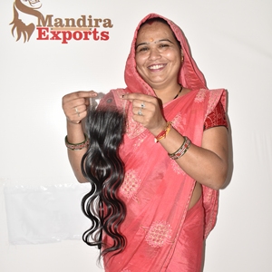 Extensiones de Cabello Natural Sin Procesar, Cabello Remy del Templo de Tamil Nadu, Cutícula Alineada, Ondulado Natural Negro, 44 Cierre, 100g - Product Image 4