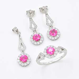 Nouvel ensemble de bijoux de fiançailles pour femmes, en topaze rose naturelle, luxe, argent sterling 925, avec sertissage à griffes - Product Image 1