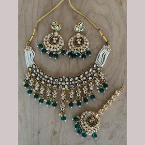 Gold Plated Kundan Stone and <b>Beads</b> Meenakari Necklace <b>Set</b> 10581333GR-Premium Fashion Jewelry - Product Image 1