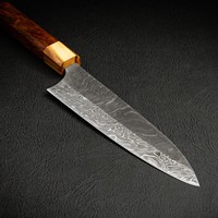 Pisau Koki Modern Buatan Tangan Ramah Lingkungan dari Baja Damaskus dengan Gagang Kayu Mawar dan Sarung Kulit, Panjang Bilah 8-9.9 inci