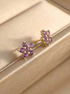 Amethyst Flower <b>Stud</b> Earrings 925 Sterling <b>Silver</b> 14K Gold Plated February Birthstone Gift For Women Under 100 - Product Image 6