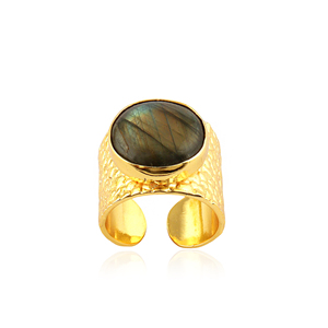 Natural Fire Labradorite Round Stone <b>Ring</b> Vintage 18k <b>Gold</b> Plated Solid Brass <b>Cocktail</b> <b>Rings</b> Unisex Fashion Jewelry Accessories - Product Image 2