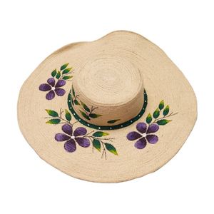 Chapeau de soleil en paille à fleurs, style Panama, à large bord, en papier, pour adultes, voyage, plage, extérieur, fête - Product Image 1