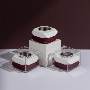 Quemador de Incienso Moderno Geométrico de Madera Rosa y Gris, con Cuenco Metálico Plateado y Caja de Cuero de Regalo para Exhibir Aromas de Forma Segura - Product Image 4