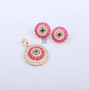 Keshavi Ruby Green Polki Pendant Set-Gold Plated Zircon Fashion Jewelry for Festival & Bridal - Product Image 3