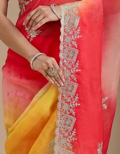 Sari de crepé Gotapatti multicolor KV con blusa sin coser - Product Image 5