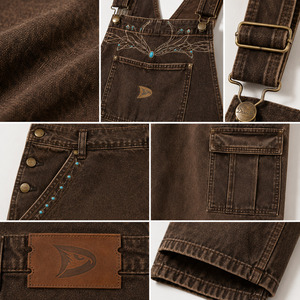 Peto vaquero Y2K unisex para hombre, holgado, estilo cargo, color marrón tabaco, con bordado western, mono de streetwear - Product Image 4