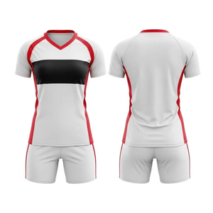Unisex Volleyball Uniform Set White Red Black Sublimation Printed Breathable 100% Polyester Seamless Fusing Jersey Shorts Adult - Product Image 1