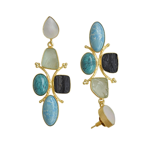 Pendientes Colgantes de Latón Natural con Perlas y Piedras Naturales, Diseño de Latón Satinado, Pieza de Moda, Turquesa, Estilo Bohemio Clásico - Product Image 6