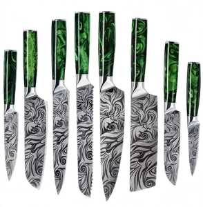 ชุดมีดเชฟมืออาชีพ 1 ชิ้น ใบมีดสแตนเลส สีเขียวมรกต ด้ามจับเรซิ่นตามหลักสรีรศาสตร์ ลายสลักเลเซอร์ DIY OEM - Product Image 1