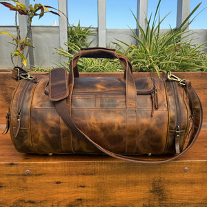 High Quality Full Grain Genuine Leather Duffel Bag Vintage Weekender Overnight Holdall Bag Cow Leather Gym Travel Bag for Men's - Product Image 3