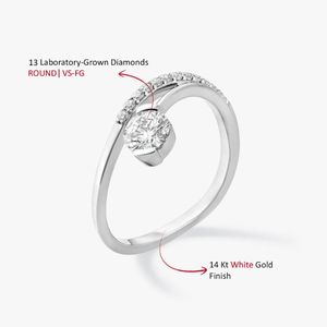 Bague en or blanc 14 carats avec diamant rond CVD cultivé en laboratoire certifié IGI, couleur FG, pureté VS1, bijoux fins pour femme, fiançailles, mariage - Product Image 4